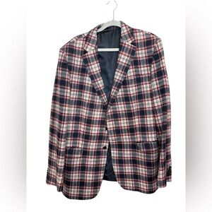 SIMON SPURR red blue and white plaid blazer